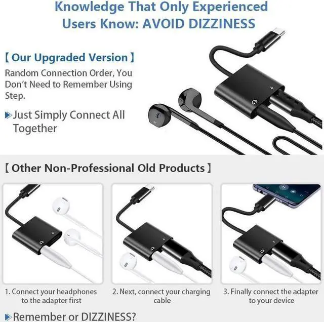 Alt view image 4 of 7 - BUCIER USB-C to 3.5mm Headphones Adapter Type-C Aux Jack Earbuds Splitter USBC Audio TRRS Mic Earphones Dongle PD & QC Charging for Samsung S21 S20 Note 20 10 iPad Pro Pixel 2 3 4 XL Black