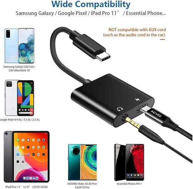 Alt view image 6 of 7 - BUCIER USB-C to 3.5mm Headphones Adapter Type-C Aux Jack Earbuds Splitter USBC Audio TRRS Mic Earphones Dongle PD & QC Charging for Samsung S21 S20 Note 20 10 iPad Pro Pixel 2 3 4 XL Black