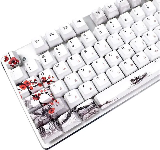 Main image of BUCIER Keycaps 110 Set for Full Size Mechanical Keyboard, Custom PBT OEM Profile Key caps Japanese Style with Keycap Puller for Cherry MX 104/87/71/61 60 Percent Keyboard(Plum Blossom)