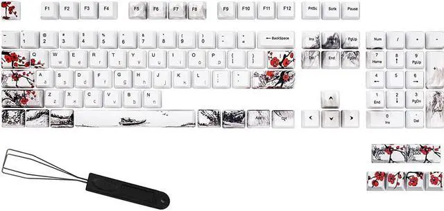 Alt view image 2 of 6 - BUCIER Keycaps 110 Set for Full Size Mechanical Keyboard, Custom PBT OEM Profile Key caps Japanese Style with Keycap Puller for Cherry MX 104/87/71/61 60 Percent Keyboard(Plum Blossom)