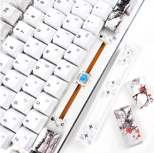 Alt view image 4 of 6 - BUCIER Keycaps 110 Set for Full Size Mechanical Keyboard, Custom PBT OEM Profile Key caps Japanese Style with Keycap Puller for Cherry MX 104/87/71/61 60 Percent Keyboard(Plum Blossom)