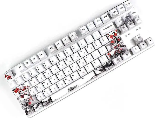 Alt view image 3 of 6 - BUCIER Keycaps 110 Set for Full Size Mechanical Keyboard, Custom PBT OEM Profile Key caps Japanese Style with Keycap Puller for Cherry MX 104/87/71/61 60 Percent Keyboard(Plum Blossom)
