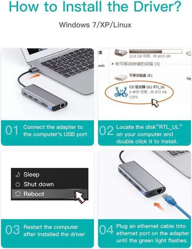 Alt view image 7 of 7 - BUCIER USB to Ethernet Adapter 7-in-1 Aluminum USB Hub with 10/100/1000 Gigabit Ethernet Network Adapter USB 3.0 Ports USB 2.0 SD/Micro SD Card Reader Compatible with MacBook Air/Pro Windows Linux