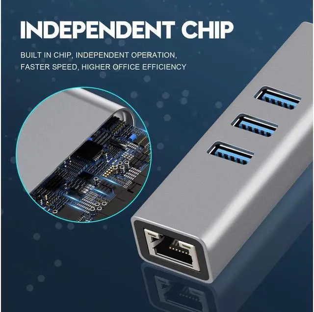 Alt view image 6 of 7 - BUCIER USB-c hub, Type C to Gigabit Ethernet and 3 USB 3.0 adapters, Aluminum Portable hub, RJ45 Gigabit Ethernet Network Adapter, Converter, hub, for 10 / 100 / 1000 Mbps Ethernet