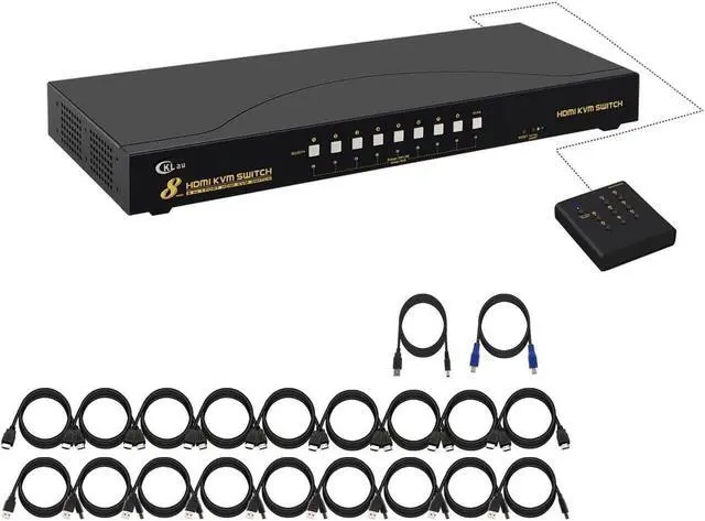 Main image of BUCIER CKLau 4Kx2K 8 Port HDMI KVM Switch with Cables and USB 2.0 Hub, Rack Mount KVM Switch Supports Keyboard Mouse Switching for Windows, Linux, Mac, Debian, Ubuntu, Fedora, Raspberry Pi and Ubuntu