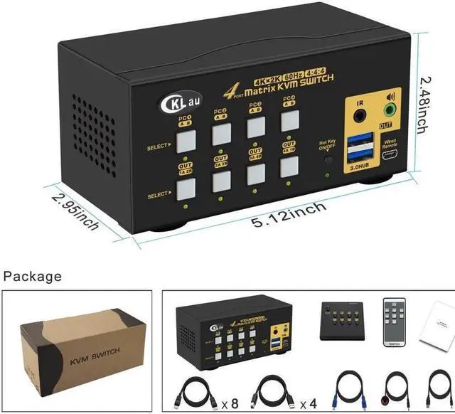 Alt view image 5 of 7 - CKLau USB 3.0 Matrix Displayport 1.2 KVM Switch Dual Monitor for 4 Computers 2 Monitors with Audio and Cables Support Simulation EDID, HDR 10