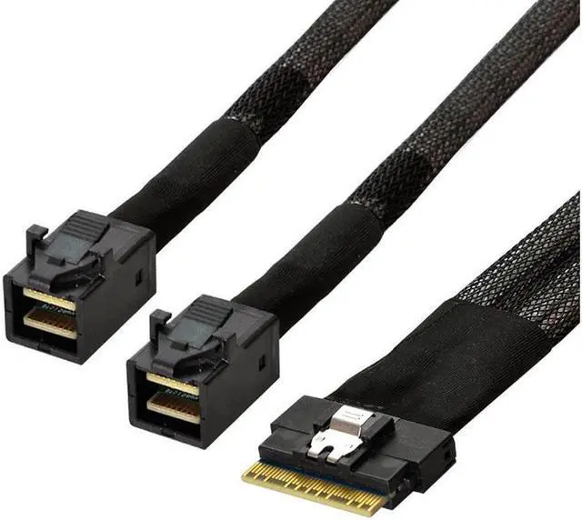 Alt view image 2 of 3 - BUCIER SAS Slim 4.0 SFF-8654 8i PCI-E Ultraport Slimline 74pin to Dual SFF-8643 4i Cable PCI-Express Mini SAS HD