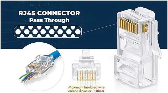 Alt view image 2 of 7 - BUCIER RJ45 Cat6 Pass Through Connectors - Pack of 100 | Modular Plug for Solid or Stranded UTP Network Cable