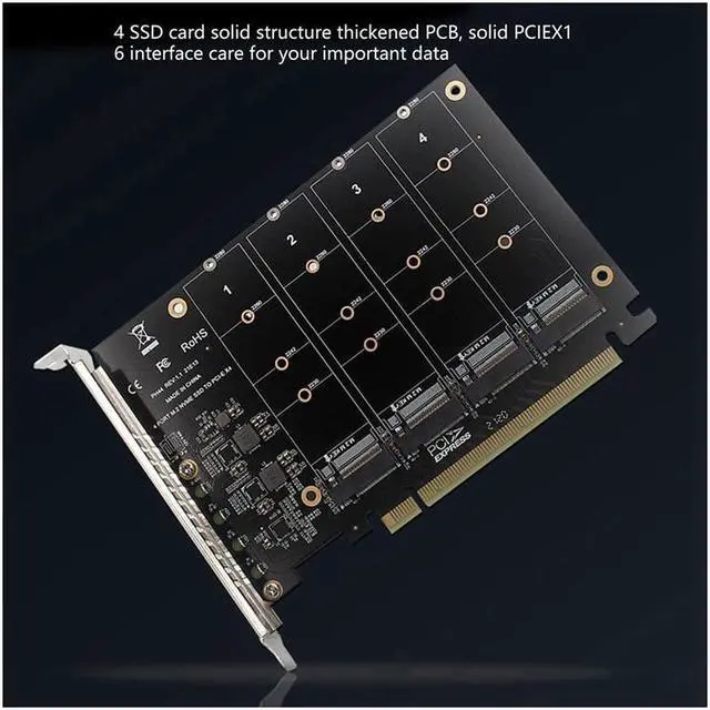 Alt view image 3 of 4 - BUCIER PCIE 4-Port M.2 NVEM SSD Expansion Card Computer Motherboard Solid State Drive Expansion Card