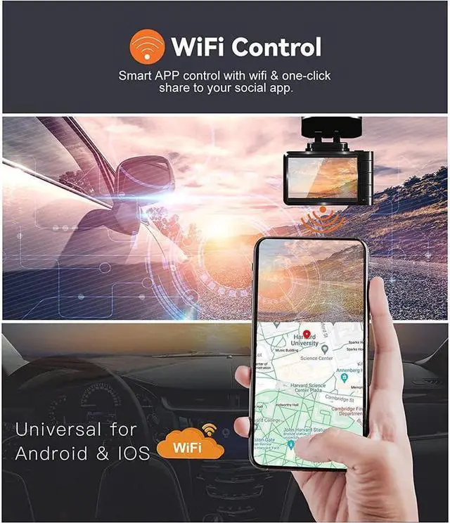 Alt view image 3 of 7 - BUCIER 3 Channel Dash Cam with WiFi GPS 3 Channel 1080P+1080P+1080P Car Camera Driving Recorder with Free App,Driving recorder,1.5 Inch Camera,24/7 Parking Mode,Night Vision,Loop Recording,G-sensor