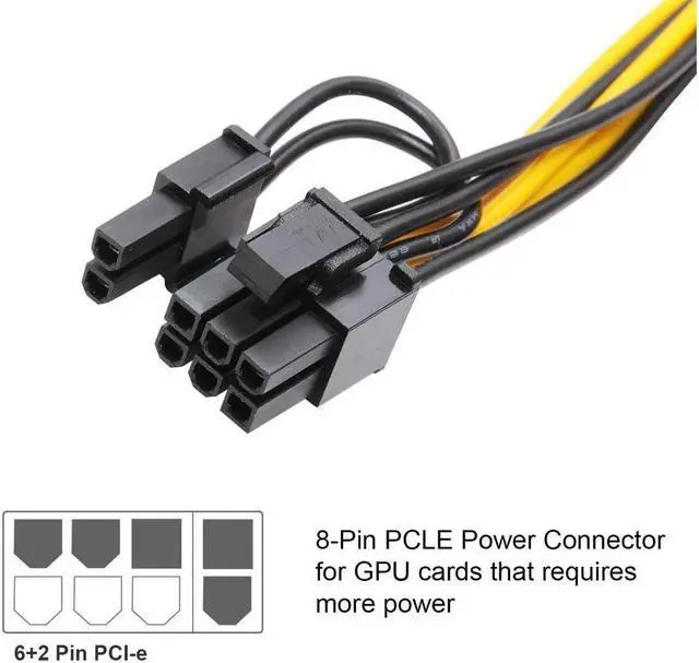 Alt view image 3 of 7 - BUCIER 2Pack PCI-E 8-Pin Male to Dual 8-Pin (6+2) Male PCI Express Power Adapter Cable for Power Supply Cable Graphics Video Card 8Pin Splitter