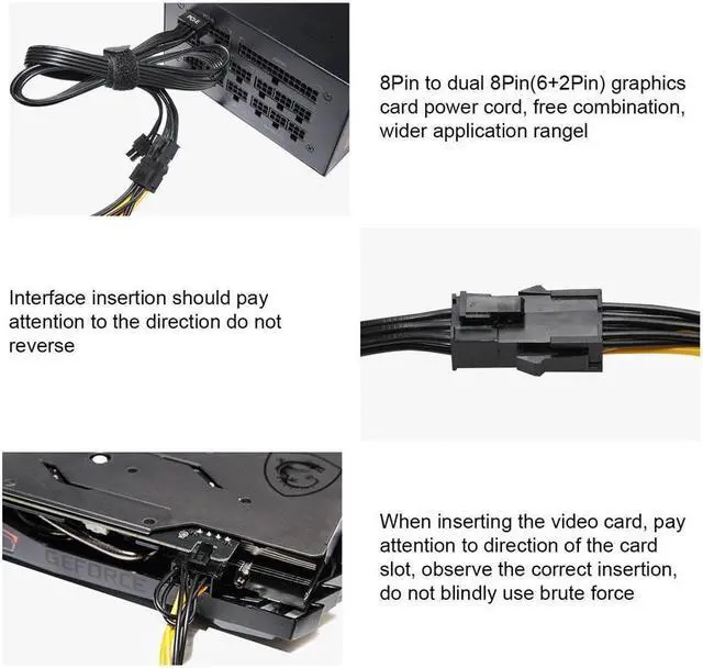 Alt view image 4 of 7 - BUCIER 2Pack PCI-E 8-Pin Male to Dual 8-Pin (6+2) Male PCI Express Power Adapter Cable for Power Supply Cable Graphics Video Card 8Pin Splitter