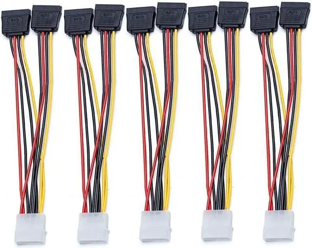 Main image of BUCIER 5pcs 4 Pin Molex to 2×15 Pin SATA Power Y-Cable Adapter for IDE 8 Inches