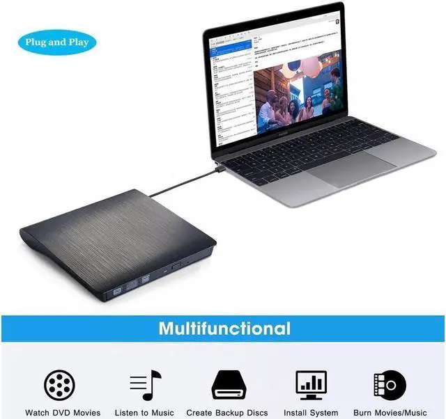 Alt view image 6 of 6 - BUCIER External CD Drive, USB 3.0 Portable CD/DVD +/-RW Drive Slim DVD/CD ROM Rewriter Burner Superdrive High Speed Data Transfer for Laptop Desktop PC Windows and Linux OS Apple Mac