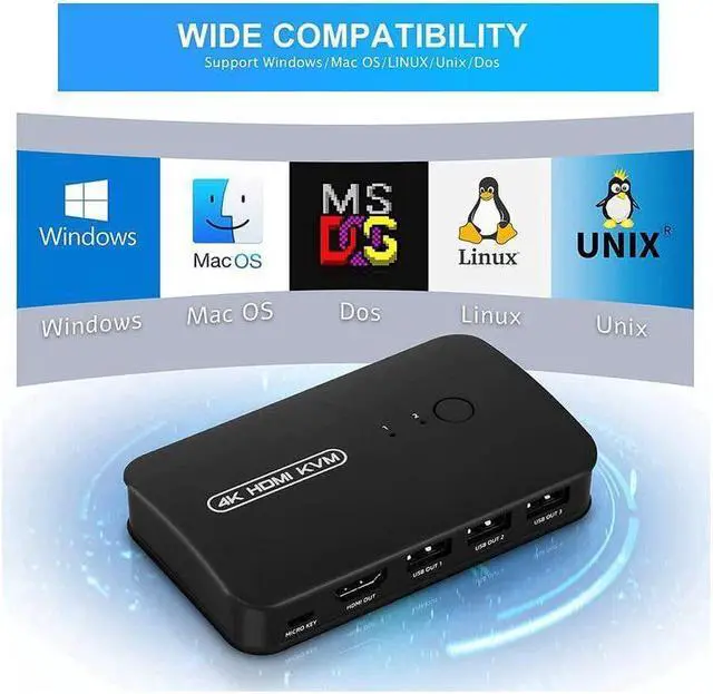 Alt view image 6 of 6 - BUCIER HDMI USB KVM Switch Selector for 2 Computers Share Keyboard Mouse Printer and One HD 4K Monitor, 2 KVM Cables Included