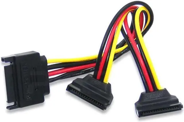 Alt view image 2 of 3 - BUCIER SATA Right Angle 1 to 2 ways 15Pin Sata Power Supply Extension Cable Male to dual Female SATA SSD Power Port Multiplier