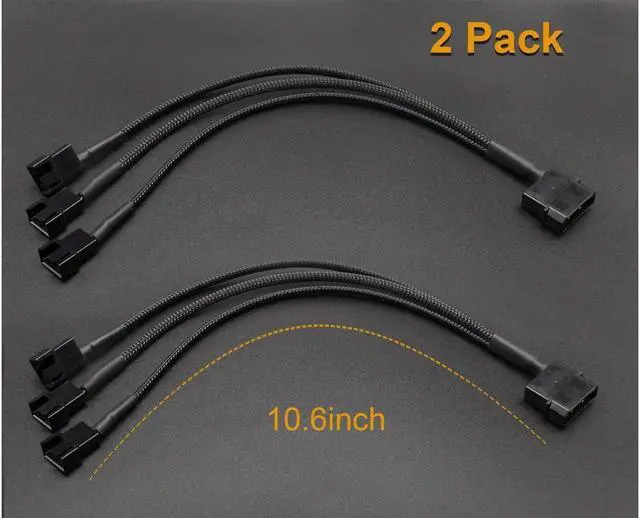 Alt view image 4 of 6 - BUCIER 2 Pack Molex to 3 x 3 Pin or 4 Pin Computer PC Case Fan Power Splitter Adapter Cable, 10 inch