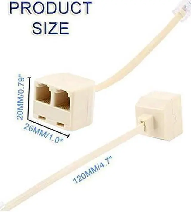 Alt view image 3 of 6 - BUCIER Telephone Splitters - RJ11 6P4C Two Way 1 Male to 2 Female Outlet Ports Socket Phone Line Converter Cable Wall Adapter Separator for Landline and Fax Ivory
