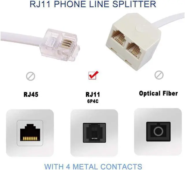 Alt view image 2 of 6 - BUCIER Telephone Splitters - RJ11 6P4C Two Way 1 Male to 2 Female Outlet Ports Socket Phone Line Converter Cable Wall Adapter Separator for Landline and Fax Ivory