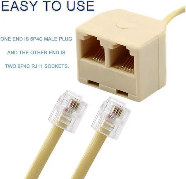 Alt view image 5 of 6 - BUCIER Telephone Splitters - RJ11 6P4C Two Way 1 Male to 2 Female Outlet Ports Socket Phone Line Converter Cable Wall Adapter Separator for Landline and Fax Ivory