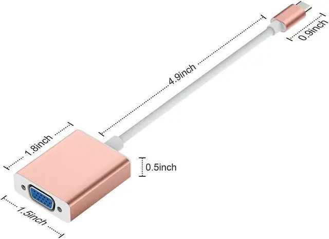 Alt view image 3 of 6 - BUCIER USB C to VGA Cable Adapter Type C to VGA Monitor Converter Compatible Apple 2020-2016 MacBook Pro 13/15/16 New Mac Air/Surface MacBook 12 Chromebook More