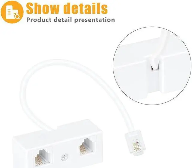 Alt view image 2 of 7 - BUCIER Telephone Splitter, RJ11 6P4C 1 Male to 2 Female Adapter, 2 Way RJ11 Telephone Plug to RJ11 Socket and Separator(2 Pack)