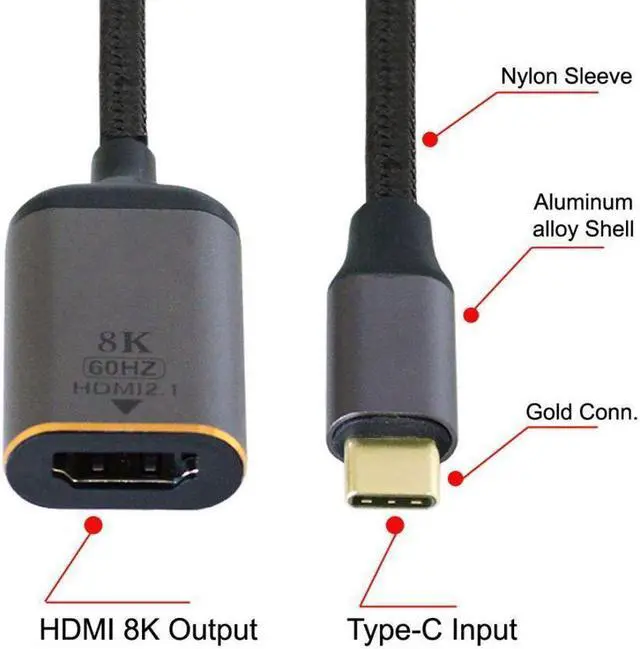 Main image of BUCIER USB-C Type-C USB4 Source to Female HDTV 2.0 Cable Display 8K 60HZ UHD 4K HDTV Male Monitor