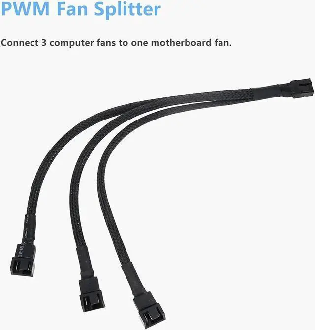 Alt view image 2 of 7 - BUCIER Fan Splitter 3 Pack PWM Fan Splitter Cable 3 Way 4 Pin 3 Pin Sleeved Braided Extension Power Cable 1 to 3 Converter for PC Matherboard Desktop Computer CPU Fan 10.6 inches