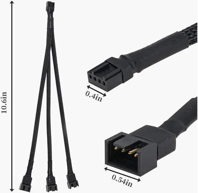 Alt view image 7 of 7 - BUCIER Fan Splitter 3 Pack PWM Fan Splitter Cable 3 Way 4 Pin 3 Pin Sleeved Braided Extension Power Cable 1 to 3 Converter for PC Matherboard Desktop Computer CPU Fan 10.6 inches