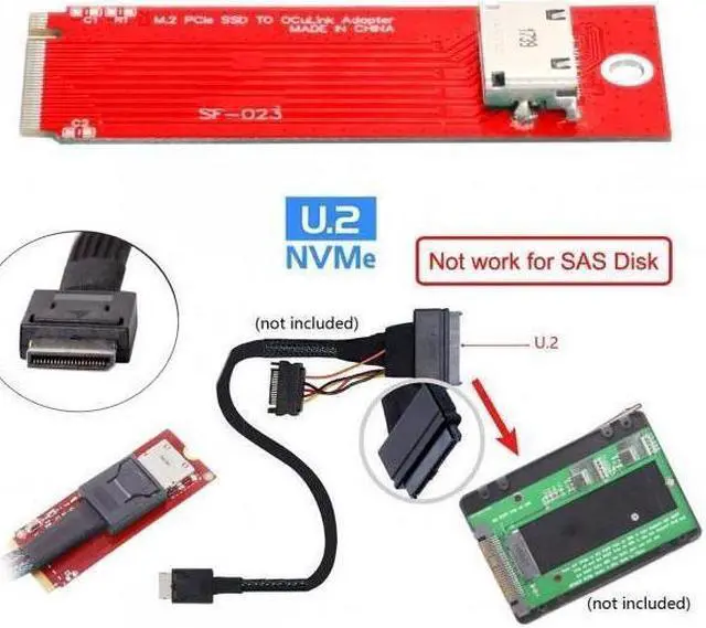 Alt view image 5 of 7 - BUCIER U.2 SFF-8639 Cable & PCI-E 3.0 M.2 M-key to Oculink SFF-8612 SFF-8611 Host Adapter for PCIe Nvme SSD 2260