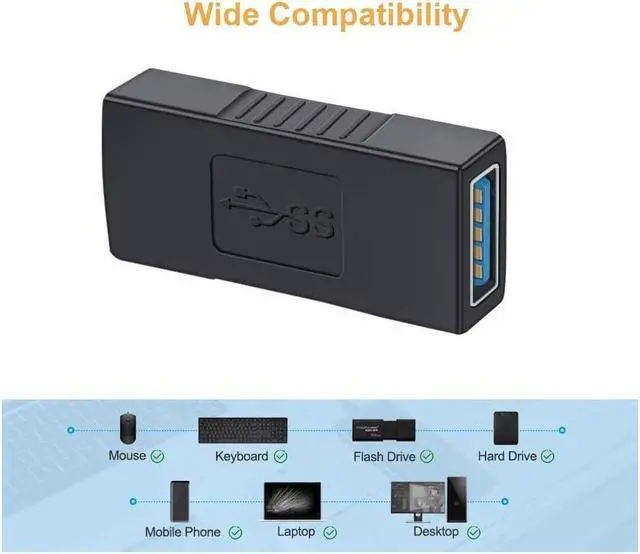 Alt view image 5 of 6 - BUCIER USB 3.0 Coupler CableCreation 2 Pack USB to USB Adapter USB 3.0 Female to Female Extension Adapter Black