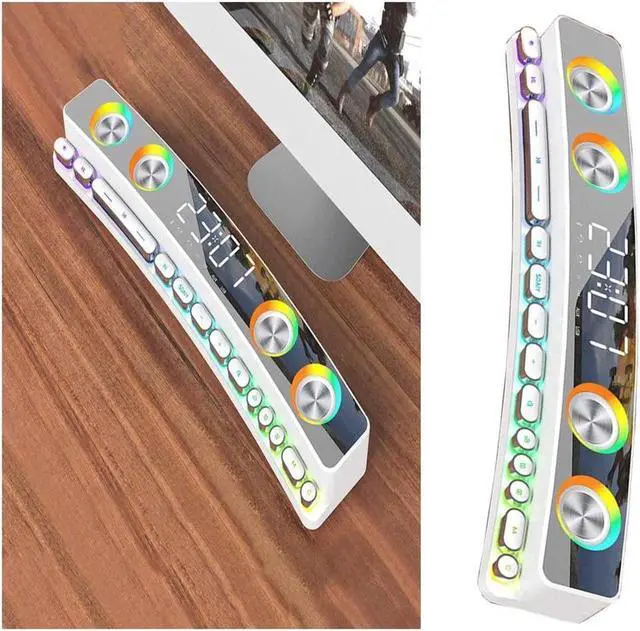 Main image of BUCIER Clock Bluetooth Wireless Game Speaker soundbar 3D Stereo Subwoofer,Computer Loudspeaker with Light,soundbar for tv Home Theater (Color : White, Size : 495 * 88 * 57mm)
