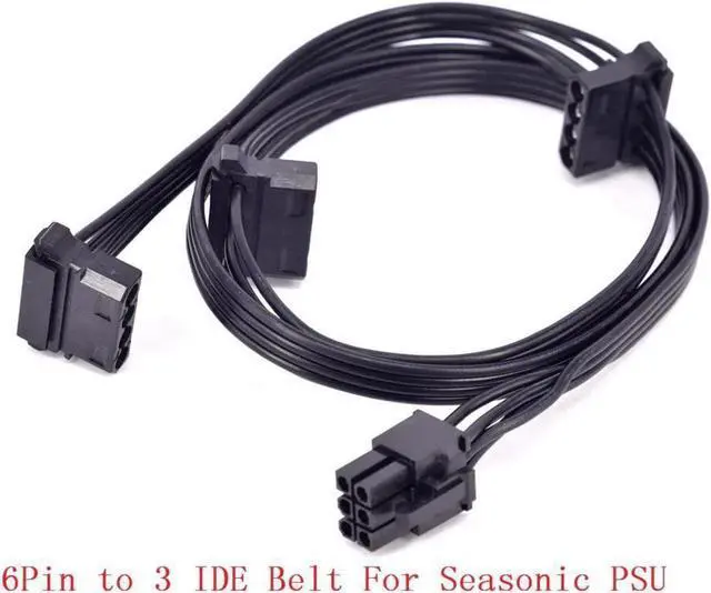 Main image of PCIe 6Pin to 3x 4Pin IDE Curved Power Supply Cable for Seasonic KM3 Series X-750 X-850 SS-1050XP3 SS-1200XP3 M12II Evo Series 520 620 650 750 850 Snow Silent 750 1050 FOCUS PLUS Gold SSR-850FX/750FX