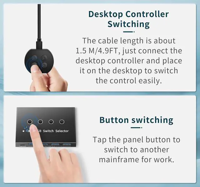 Alt view image 4 of 7 - usb switch 3 computers 4 computers,usb switcher 2 computers share keyboard mouse switch, USB 3.0 switch USB-A&C cable usb c switch selector,usb km switch,With USB-A&C cable and desktop controller