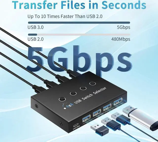 Alt view image 6 of 7 - usb switch 3 computers 4 computers,usb switcher 2 computers share keyboard mouse switch, USB 3.0 switch USB-A&C cable usb c switch selector,usb km switch,With USB-A&C cable and desktop controller
