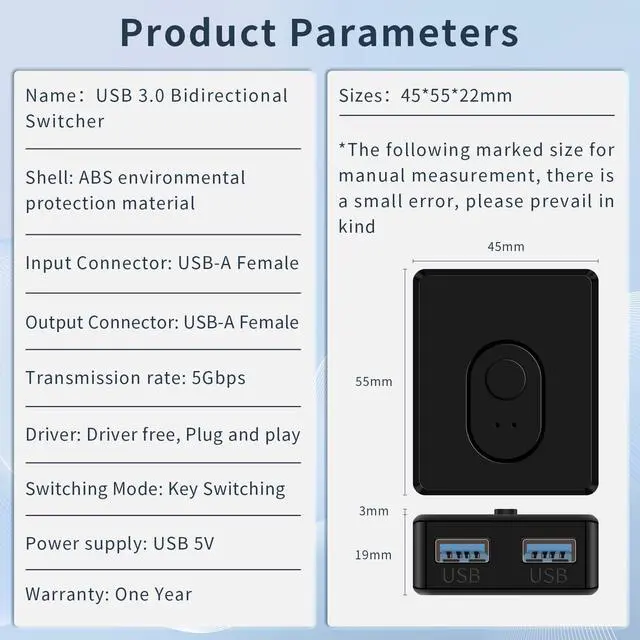 Alt view image 5 of 7 - BUCIER USB Switcher 2 in 1 Out(1 in 2 Out) Bi-Directional,USB 3.0 Switch Selector,Keyboard Mouse Switcher,USB Switcher 2 Computers Share 1 Device for Printer,Keyboard, USB Switch with 2pcs USB Cables