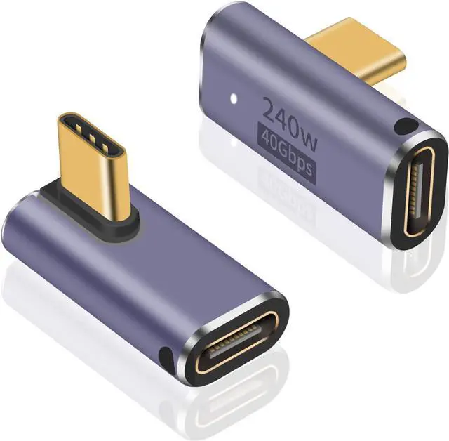 Main image of BUCIER USB C Right Angle Adapter 240W, Right Angle 90 Degree USB C Male to Female Extender Support 40Gbps Data Transfer, 8K Video with LED Light for ipad, MacBook, Tablet, Phone, 2pcs