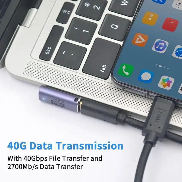 Alt view image 3 of 6 - BUCIER USB C Right Angle Adapter 240W, Right Angle 90 Degree USB C Male to Female Extender Support 40Gbps Data Transfer, 8K Video with LED Light for ipad, MacBook, Tablet, Phone, 2pcs