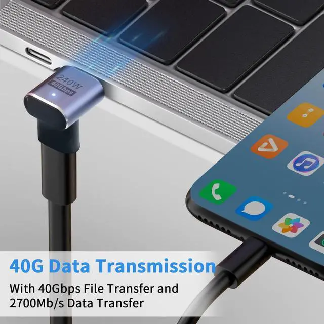 Alt view image 4 of 6 - BUCIER 90 Degree USB C Adapter 40Gbps, USB C 90 Degree Adapter PD 240W, USB C Adapter 90 Degree Male to Female USB C Extender Support 8K Video with LED Light for ipad, MacBook, Tablet, Phone,2pcs