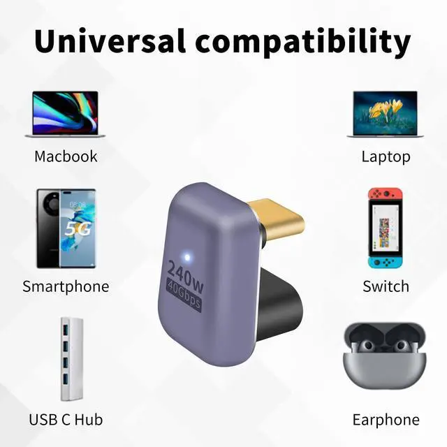 Alt view image 5 of 6 - BUCIER 180 Degree USB C Adapter 240W, 2-Pack U Shape USB C 180 Degree Angled USB 4.0 Type C Extender Connector Support 40Gbps Data & 8K Video for Thunderbolt 4/3, Laptop, MacBook