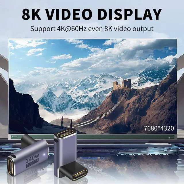 Alt view image 6 of 7 - BUCIER USB C Coupler 240W, USB C Female to Female Adapter, 90 Degree Type C Extender Coupler Supports 40Gbps Data Transfer & 8K Video Output for Thunderbolt 4/3 iPad, MacBook, 2-Pack