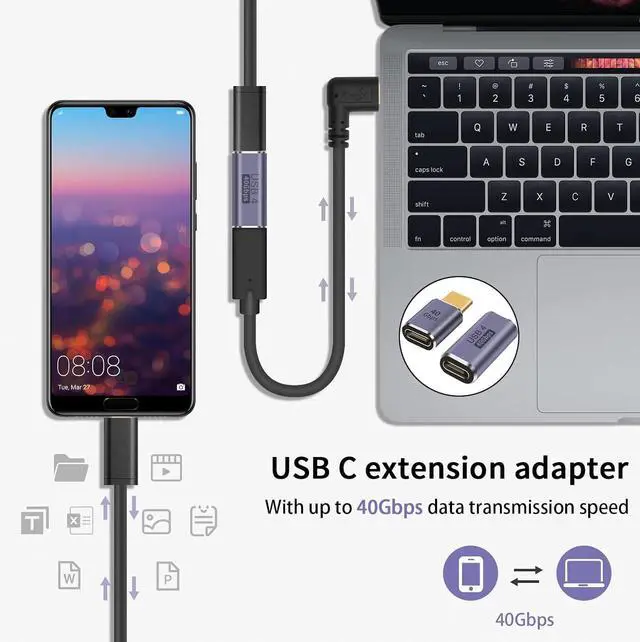 Alt view image 5 of 6 - BUCIER 5-Pack USB C Adapter 40Gbps, 90 Degree Right Angle USB C Adapter 100W, PD 3.1 Type C Male to Female Extender Adapter Support 8K Video for Thunderbolt 4/3, Laptop, Tablet, Phones
