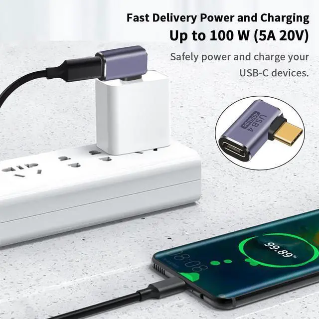 Alt view image 2 of 7 - BUCIER Right Angle USB C Adapter, 40Gbps 90 Degree Type C Extender Support 8K Video & 100W Charging for Thunderbolt 4, USB 4, Mobile Phone, Tablet, 2Pack