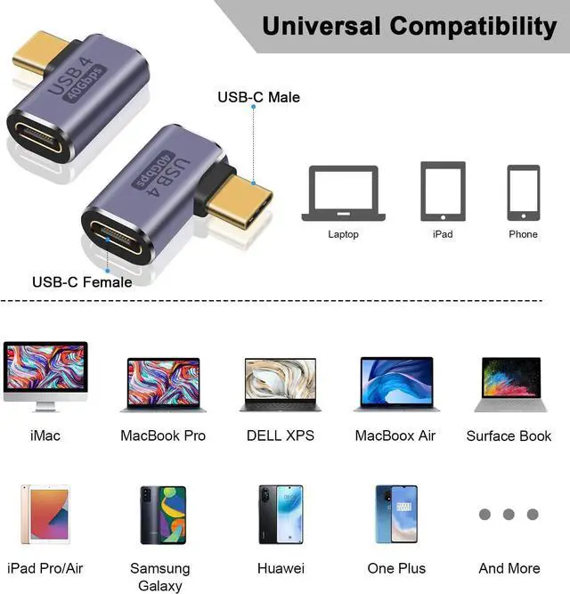 Alt view image 5 of 7 - BUCIER Right Angle USB C Adapter, 40Gbps 90 Degree Type C Extender Support 8K Video & 100W Charging for Thunderbolt 4, USB 4, Mobile Phone, Tablet, 2Pack