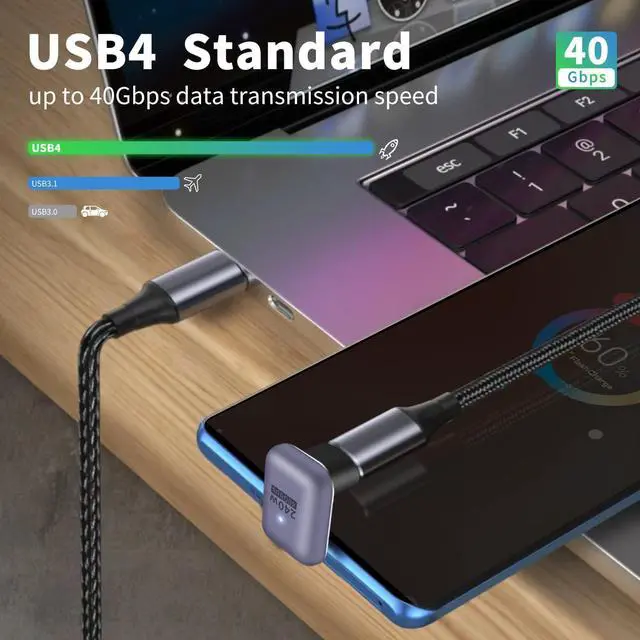 Alt view image 2 of 6 - BUCIER U Shape USB C Adapter 240W, 180 Degree USB C Adapter 40Gbps, Type C Extender Adapter 8K Video Display for Laptop MacBook Thunderbolt 4/3, 1-Pack