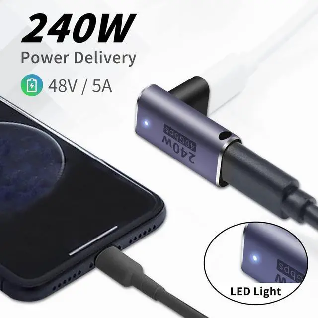 Alt view image 3 of 7 - BUCIER 240W USB C Coupler Female to Female, 40Gbps USB C Coupler, 90 Degree L Shape Type C Extender Support 8K Video Output for MacBook, ipad, Thunbderbolt 4/3