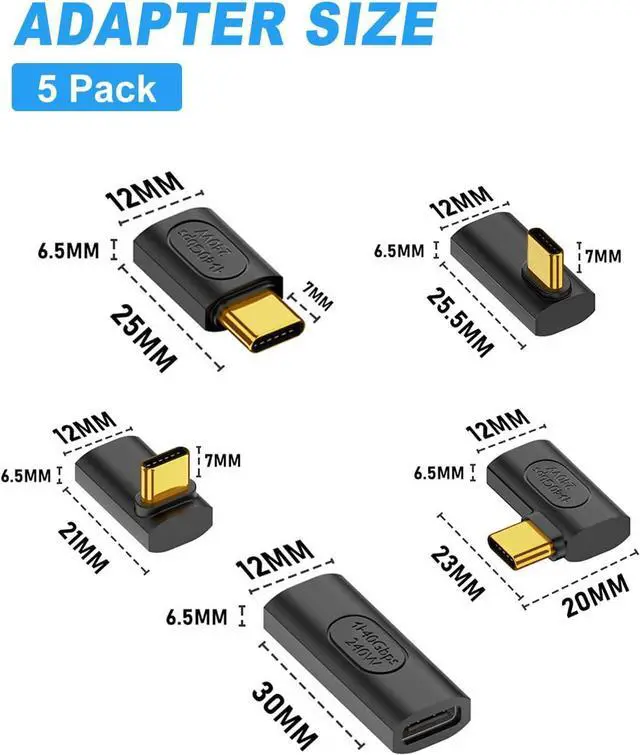 Alt view image 6 of 7 - BUCIER 240W USB C Adapter 5-Pack, 40Gbps USB 4.0 Type C Extender, 90 Degree Right Angle USB C Adapter Fast Charging Type C Extension Connector for 8K, Thunderbolt 4/3, Steam Deck, Laptop