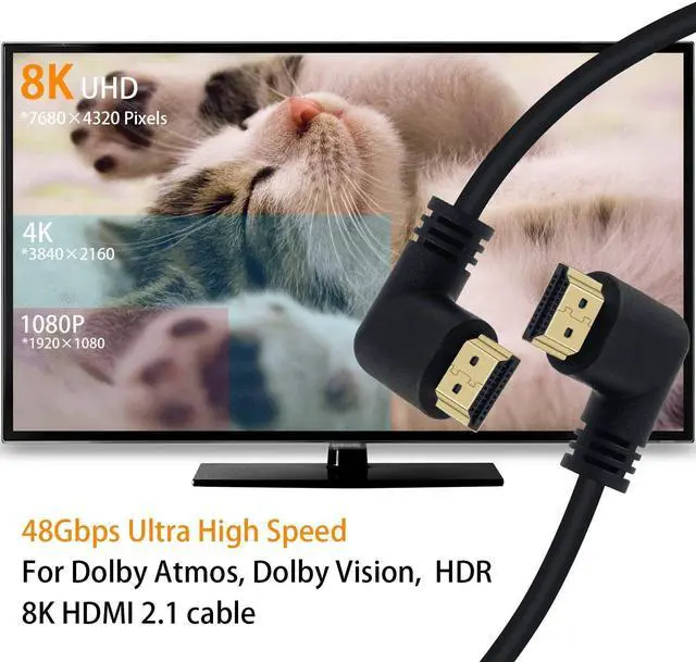Alt view image 3 of 7 - 8K HDMI 2.1 Cable 1.64feet/0.5M,8K HDMI 48gbps 90 Degree Left Angle HDMI Male to Left Angle HDMI 2.1 Cable with 8K 60Hz Video and 3D HDR for TV/Xbox /PS4 /PS5