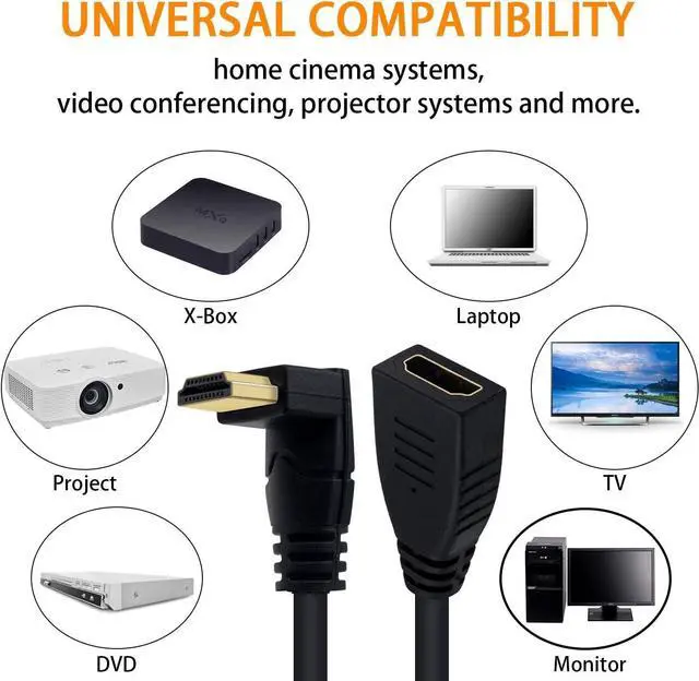 Alt view image 3 of 7 - BUCIER 8K HDMI Extension Cable 2ft, 48Gbps 90 Degree Down Angle Male to Female HDMI 2.1 Cable Support High Speed 3D Ultra HDR 8K@60Hz, 4K@120Hz for PC, Laptop, Xbox, PS5