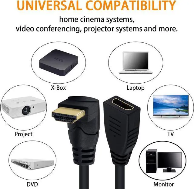 Alt view image 3 of 7 - BUCIER 8K HDMI Extension Cable 2ft, (8K@60Hz/4K@120Hz), 90 Degree Up Angle 48Gbps Ultra High Speed HDMI 2.1 Cable Extender Cord Compatible with 3D Ultra HDR, HDTVs, Monitors, Projectors